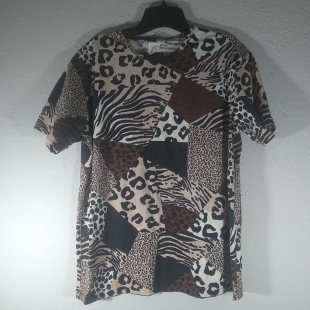EUC Vintage BELDOCH POPPER Animal Print BLOUSE‎ Size LARGE Made in USA  S1-6815